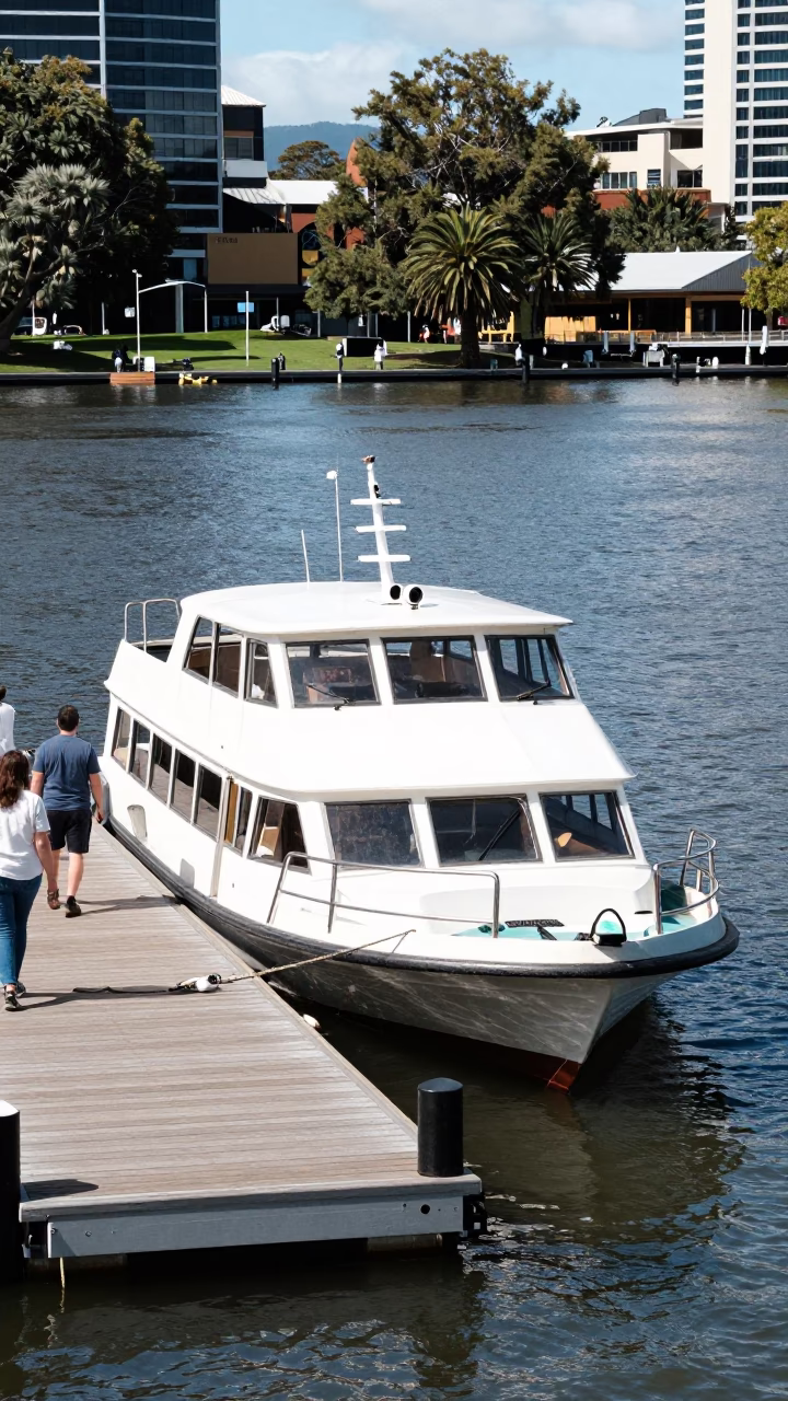 Midday Water Taxi Docked at Hobart Salamanca Place Tasmania Australia in in Hobart, Tasmania, Australia