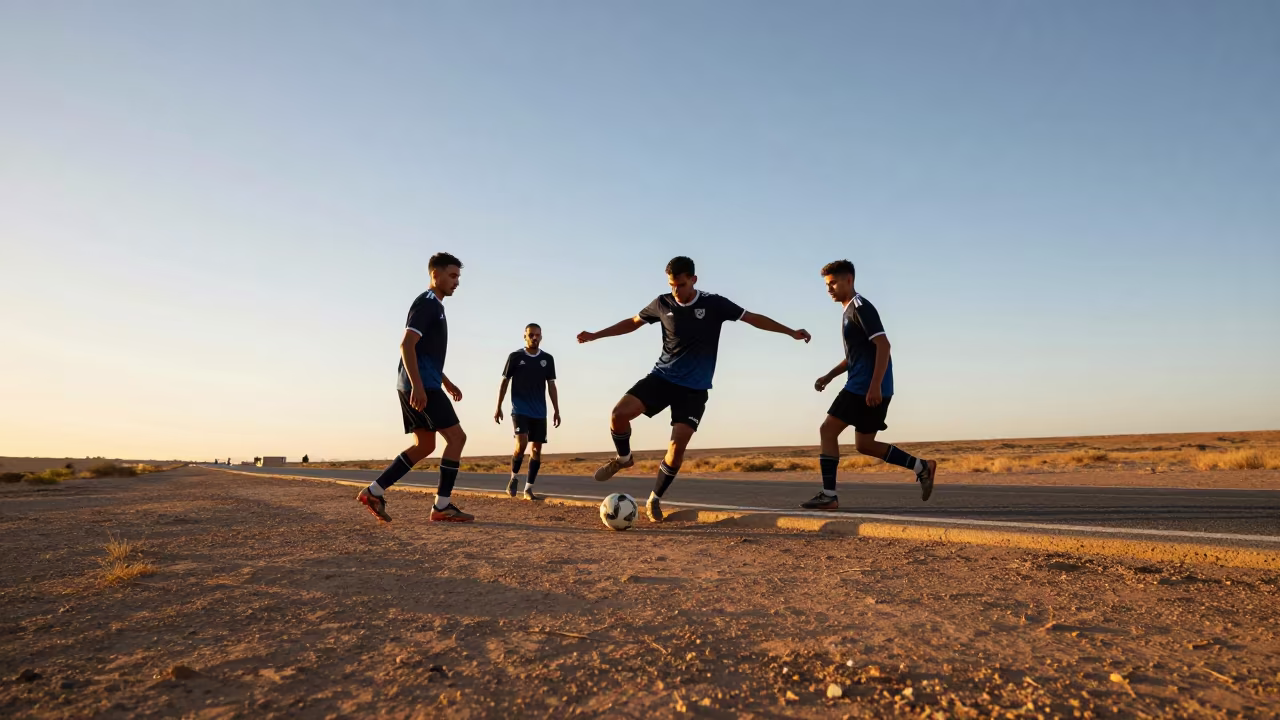 Midfielder Chipping Ball at Skhirat Roadside in at a roadside stop near Skhirat