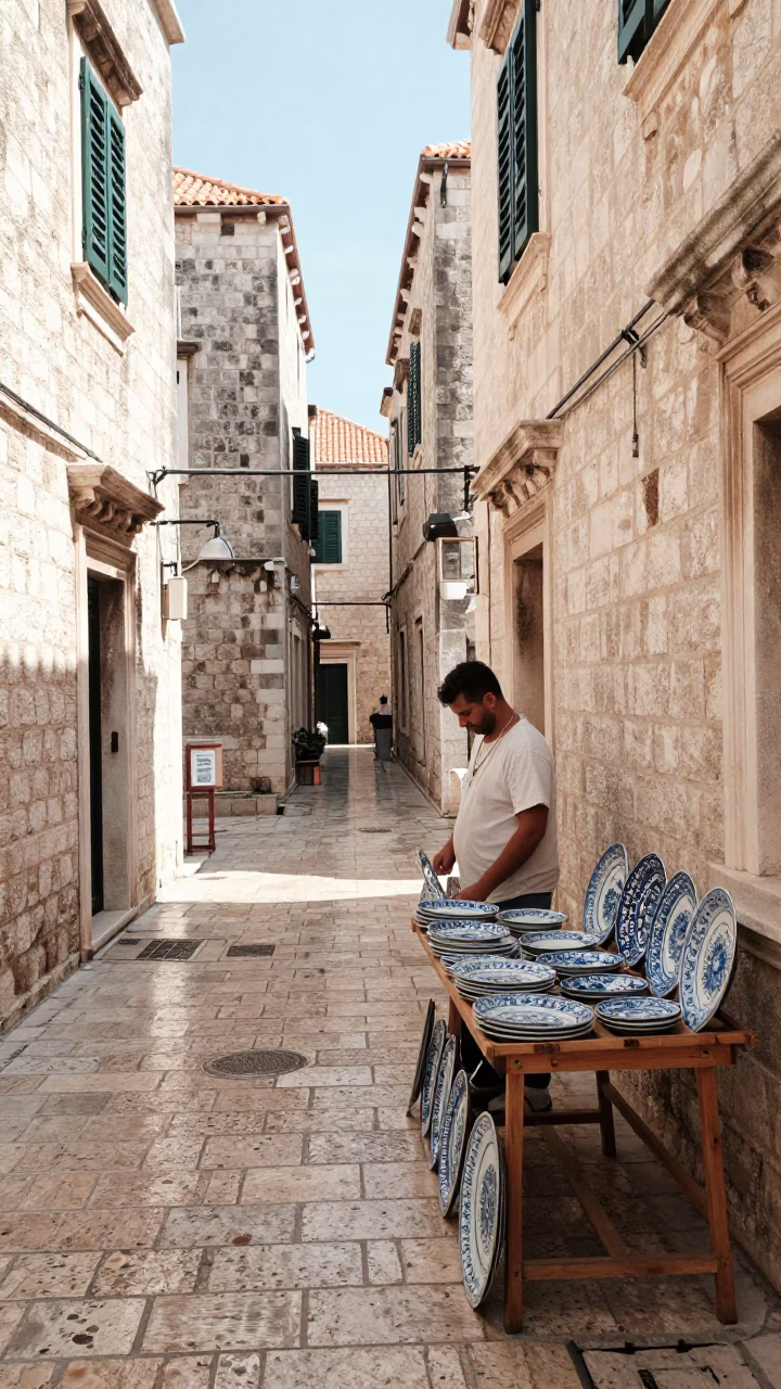 Midmorning Activity in Dubrovnik at Bright Midmorning Light in in Dubrovnik, Croatia