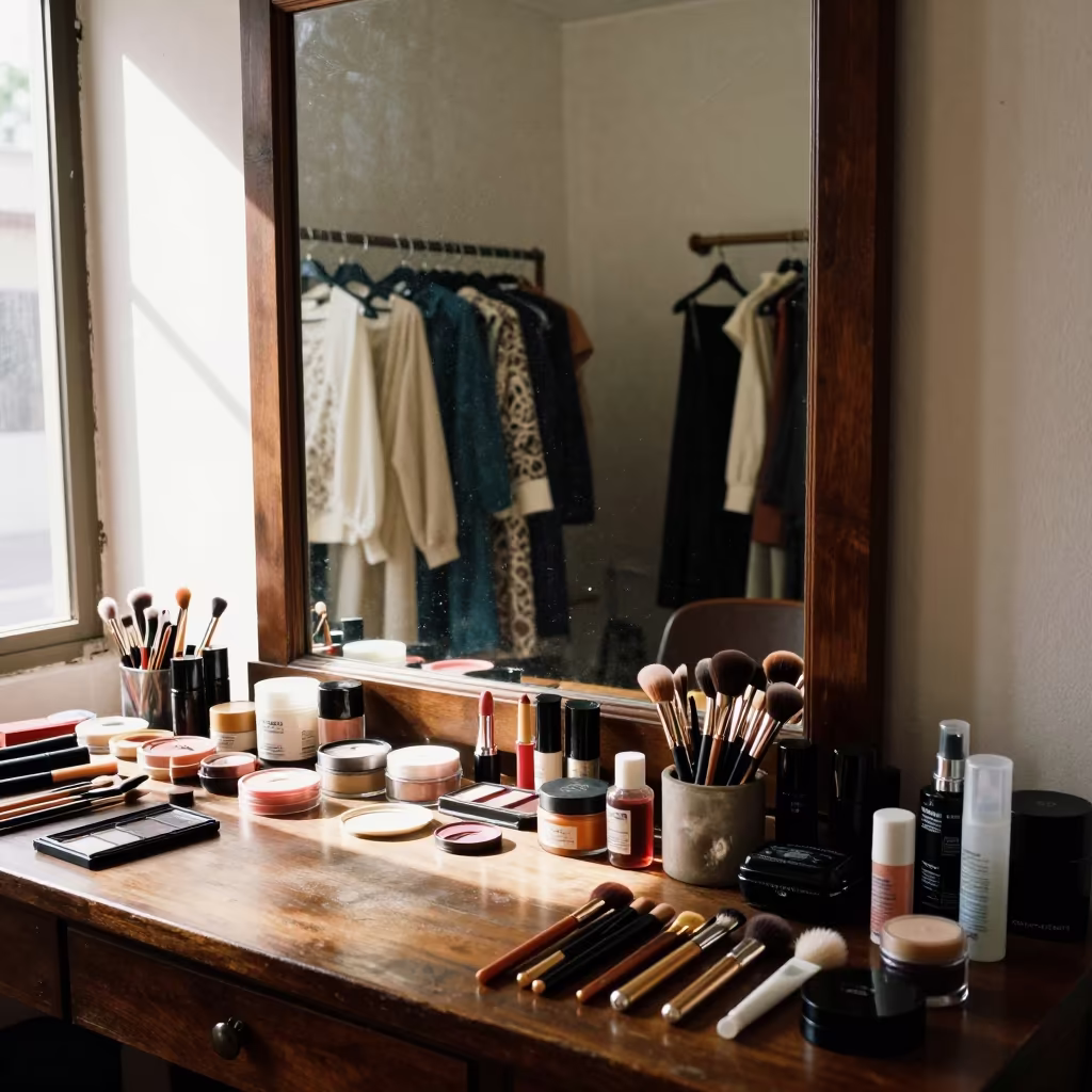 Midmorning Makeup Station in Tepic Atelier Mirror in inside a couture atelier in Tepic