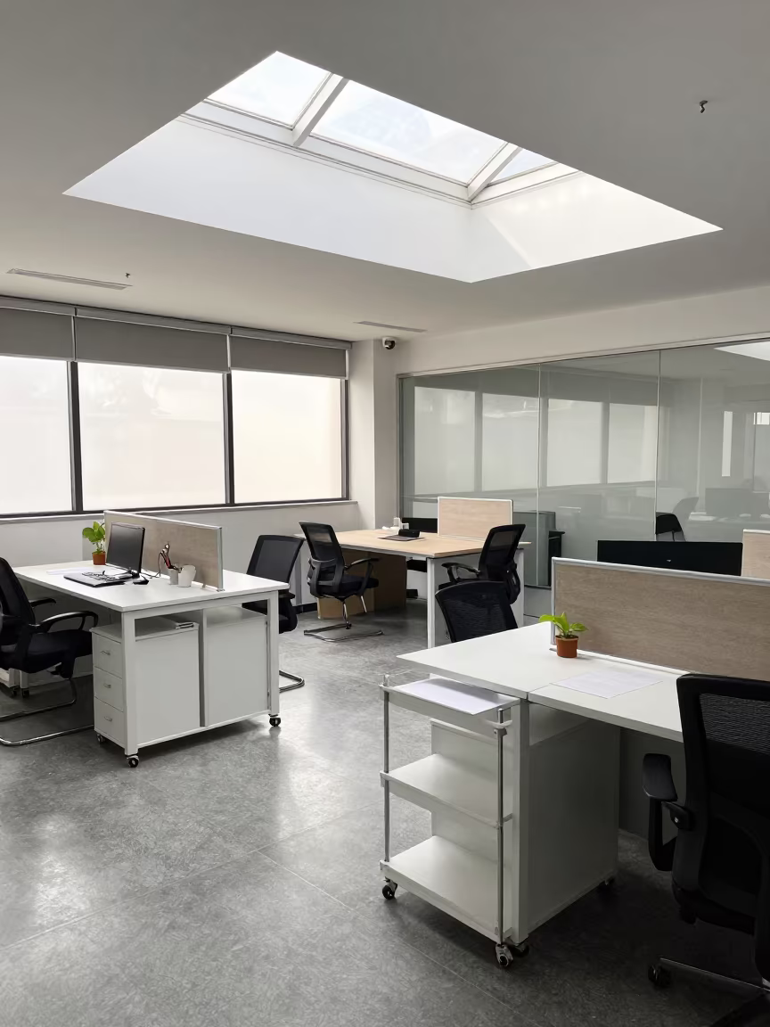 Midmorning Office Bay with Trolley in Abidjan in at a boardroom table before a meeting in Abidjan