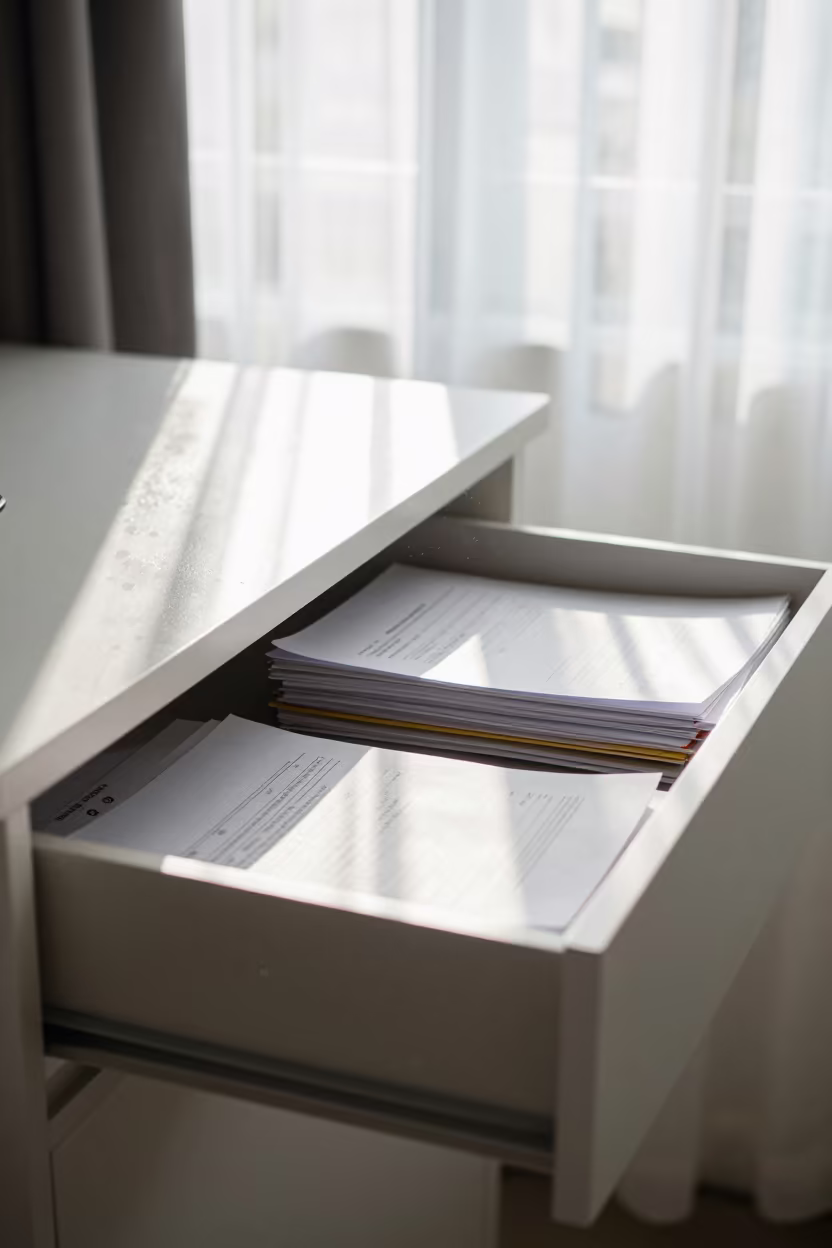 Midmorning Office Drawer with Finance Papers in Da Nang in inside a coworking floor in Da Nang
