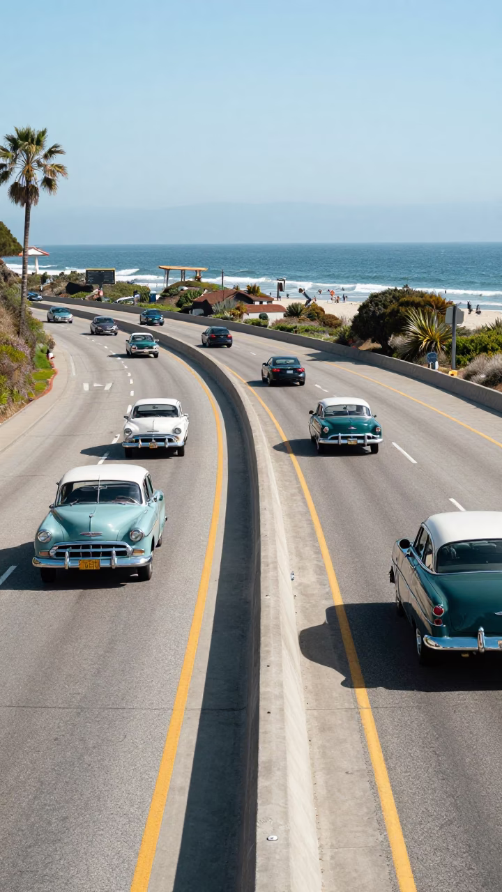 Midmorning Pacific Coast Highway San Diego Traffic and Coastal Highway Infrastructure in in San Diego, California, United States