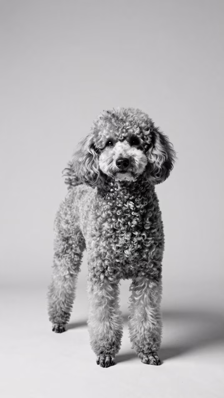 Midmorning Poodle Portrait in Minsk Studio in in a quiet portrait studio with a plain backdrop and eye-level framing in Minsk
