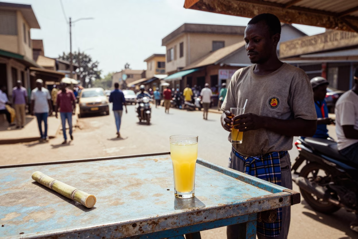 Midmorning Street Scene in Nairobi Kenya with Sugarcane Juice and Local Life in in Nairobi, Kenya
