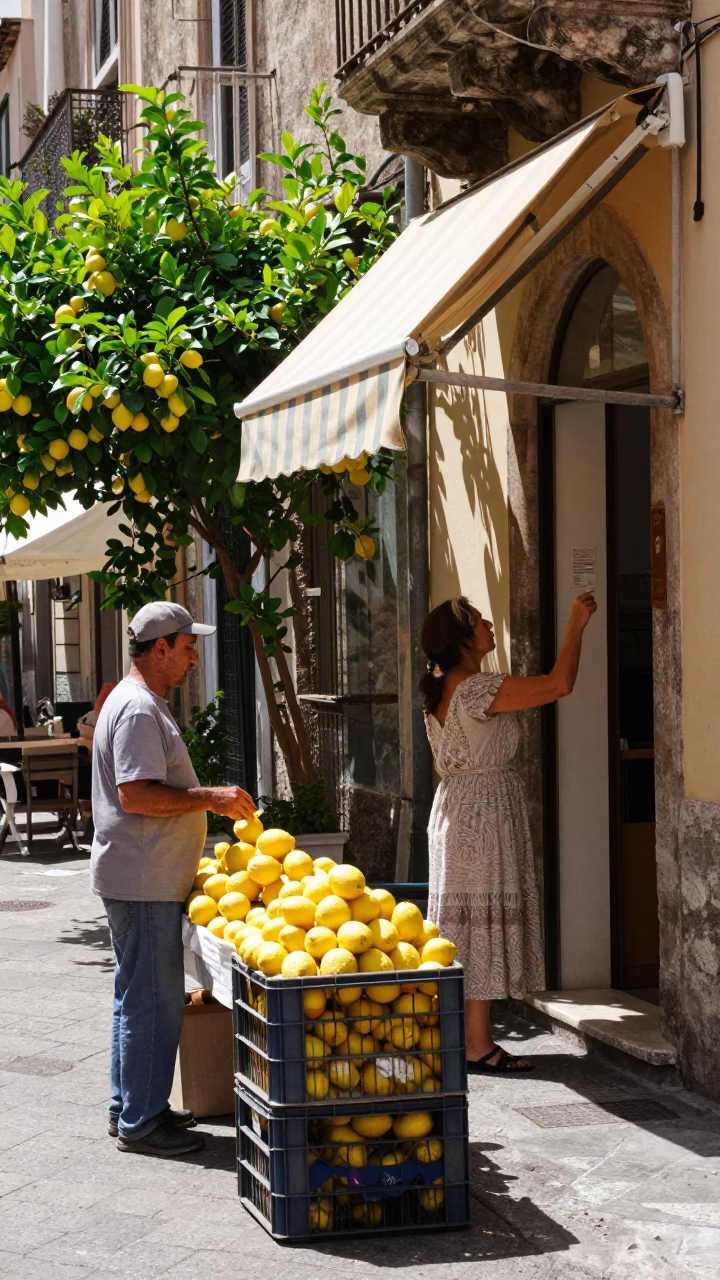 Midmorning Street Scene in Palermo Italy with Lemon Grove and Local Life in in Palermo, Italy