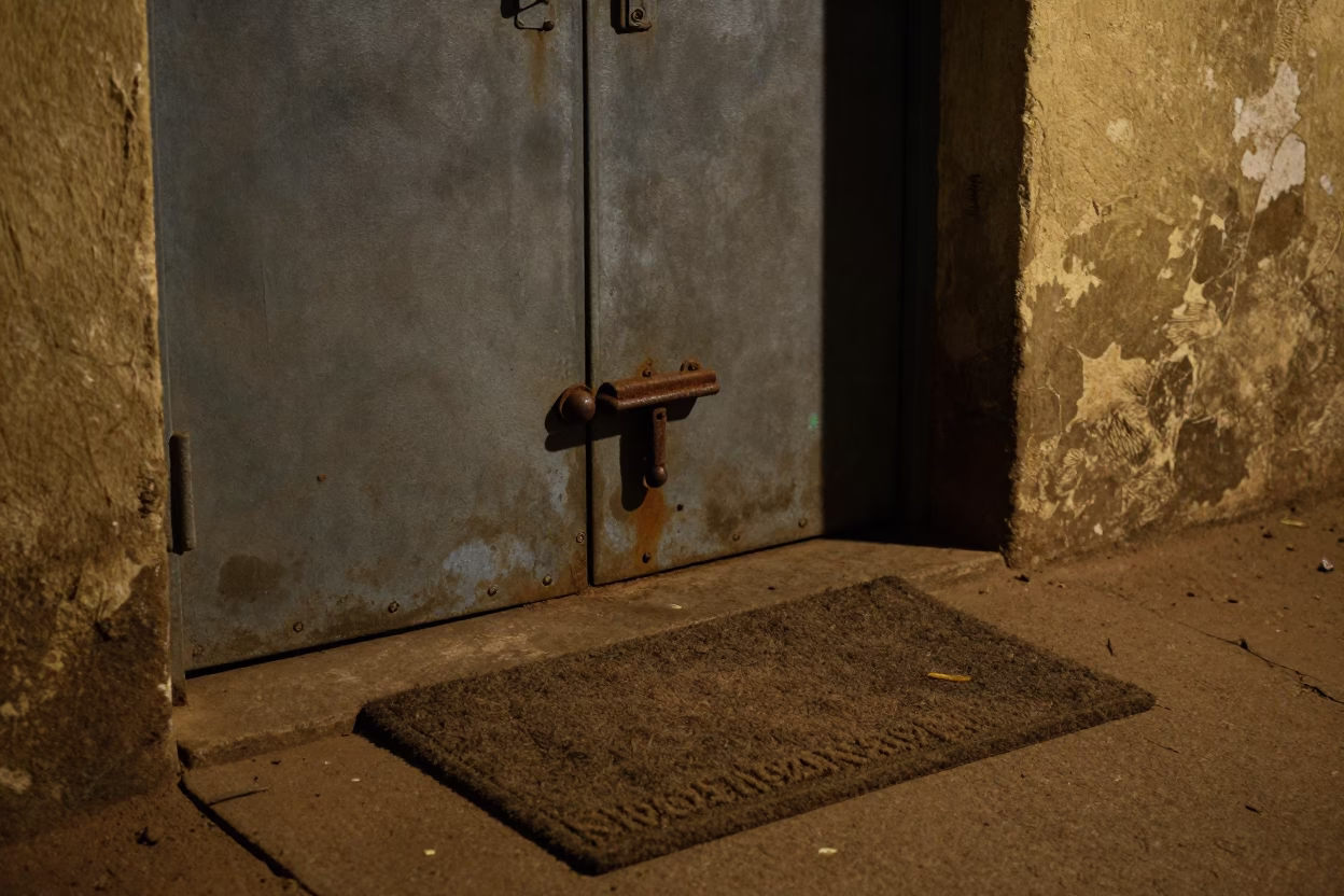 Midnight Accra Street Scene with Doormat and Latch Detail in in Accra, Ghana