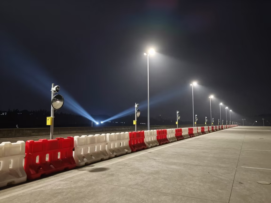 Midnight Airbase Checkpoint with Sweep Lights in along an airbase flight line in Chongqing