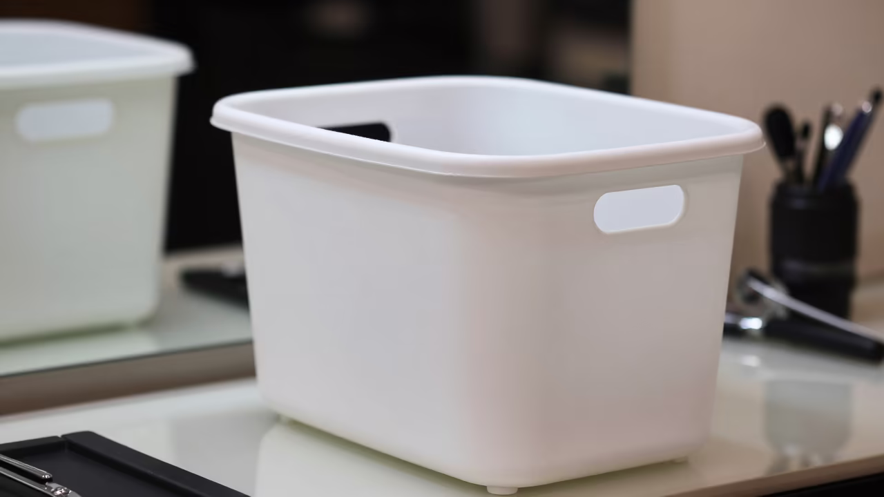 Midnight Apron Laundry Bin in Muscat Nail Studio in inside a nail studio near Muscat