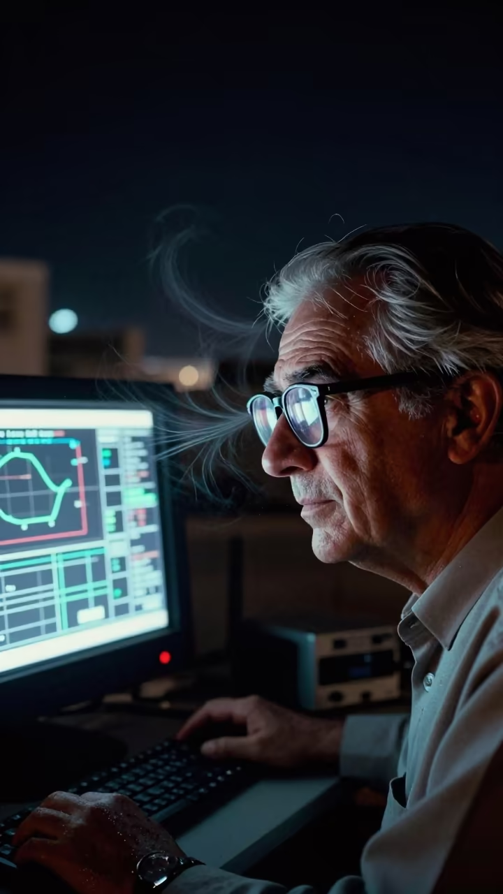 Midnight Astronomer in Doha with Monitor Glow in in Doha