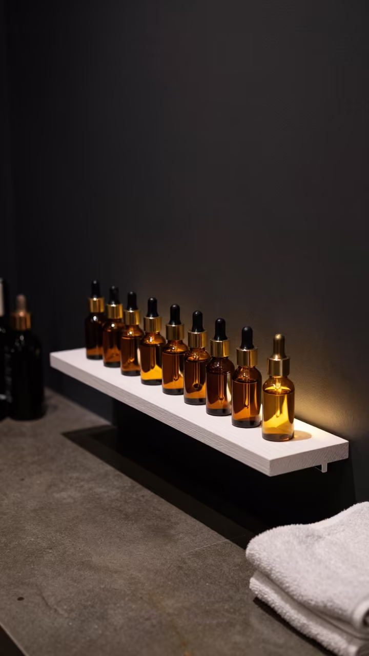 Midnight Beard Oil Shelf in Bristol Salon in inside a salon row in Bristol