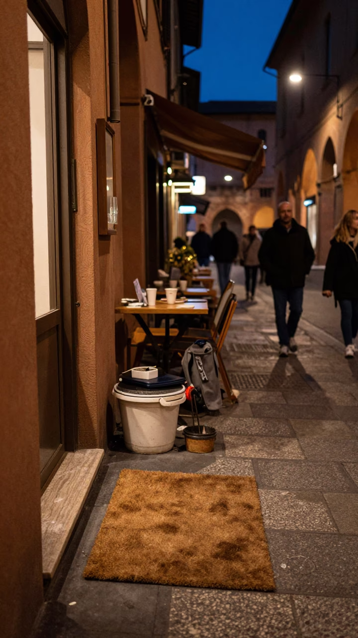 Midnight Bologna Street Scene with Vintage Items and Local Details in in Bologna, Italy