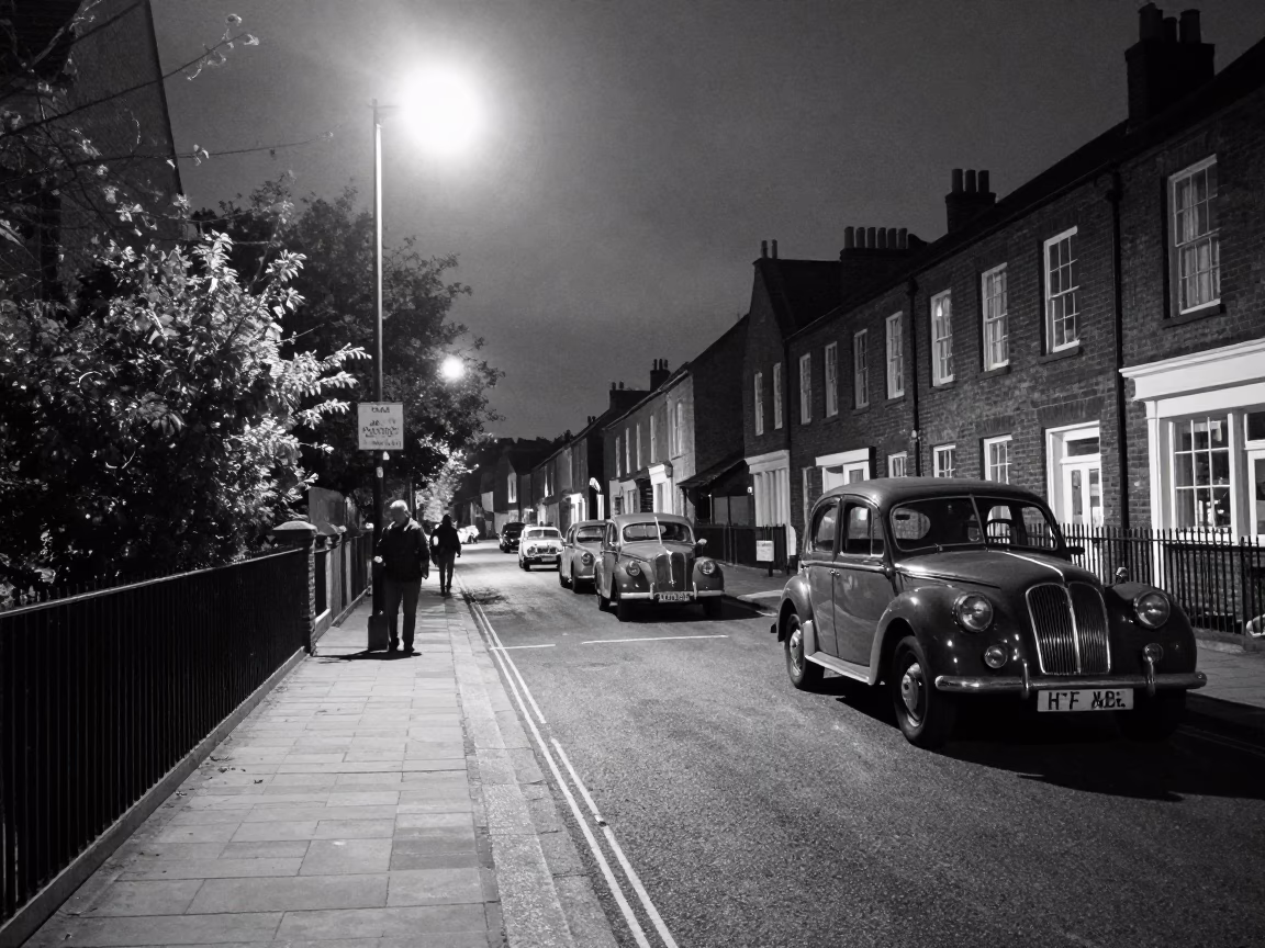 Midnight Bristol Street Scene with Vintage Car Rally and Scaffold Joints in in Bristol, United Kingdom