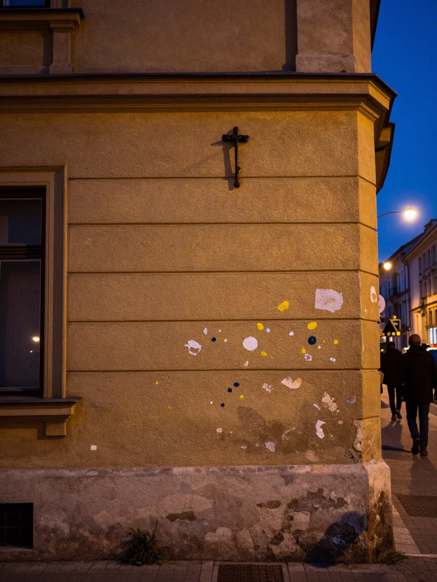 Midnight Budapest Street Scene with Paint Flecks and Latch on Historic Building in in Budapest, Hungary
