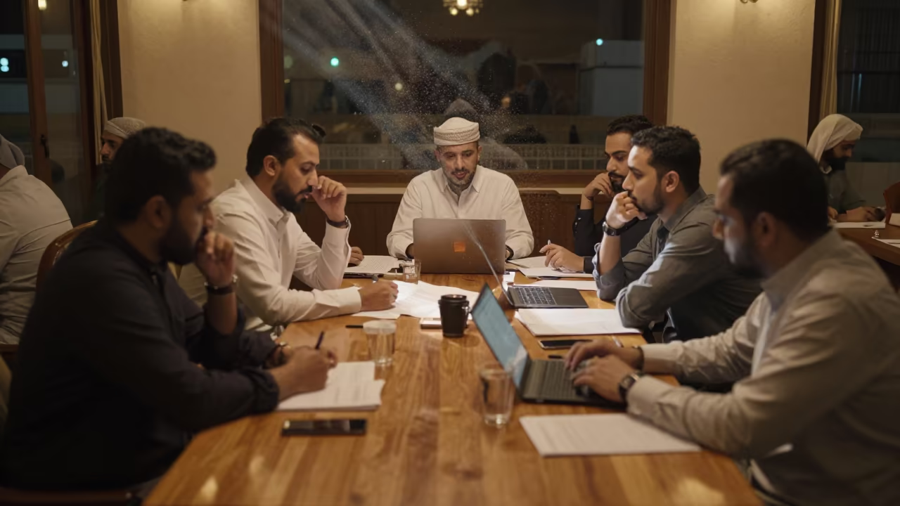 Midnight Budget Meeting in Mecca Community Hall in in a community center hall in Mecca