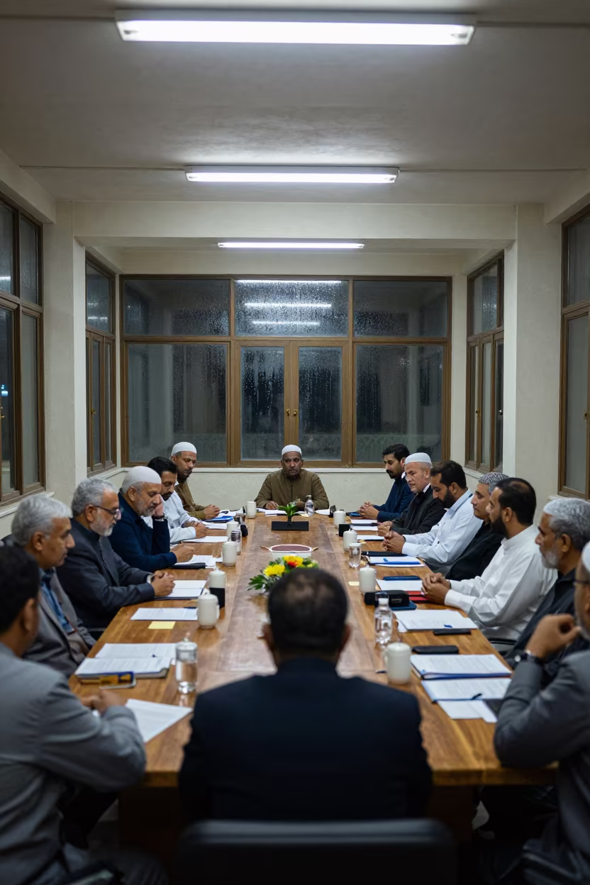 Midnight Budget Meeting in Mecca Hall in in a community center hall in Mecca