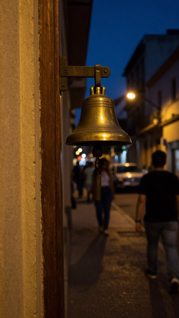 Midnight Buenos Aires Street Scene with Bell and Nickel Latch Details in in Buenos Aires, Argentina