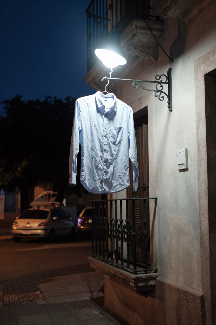 Midnight Buenos Aires Street Scene with Shirt Hanger and Enamel Pitcher in in Buenos Aires, Argentina