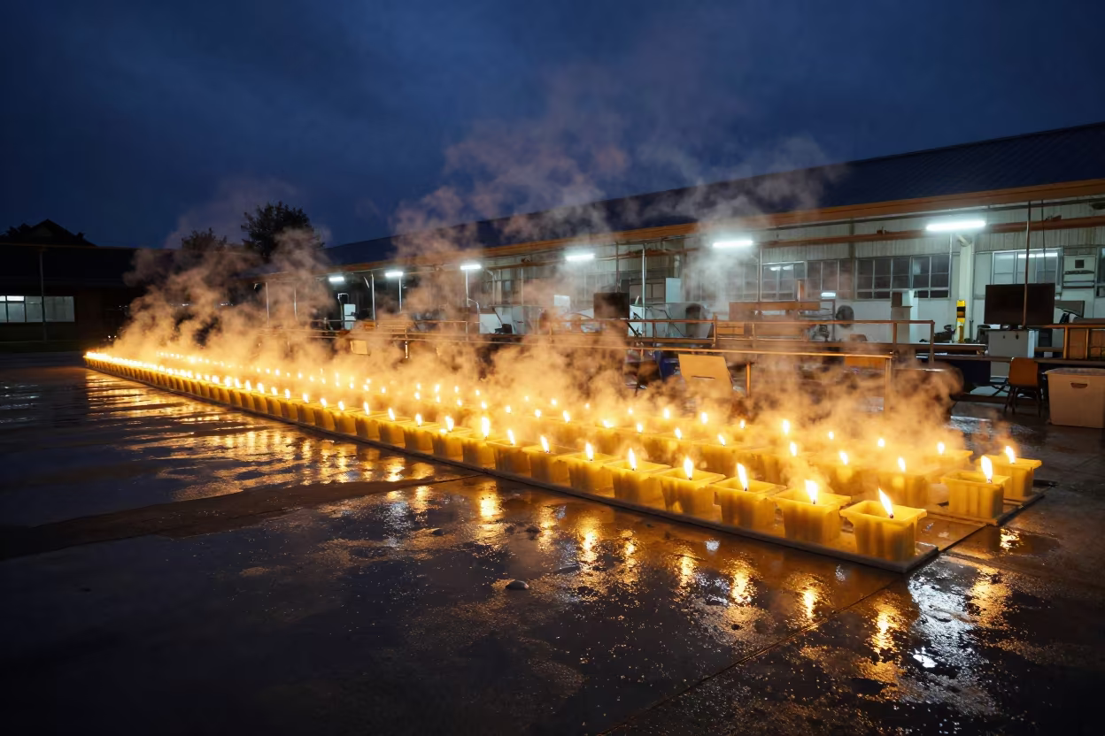 Midnight Candle Factory Wax Pouring Hue in on a factory floor near Hue