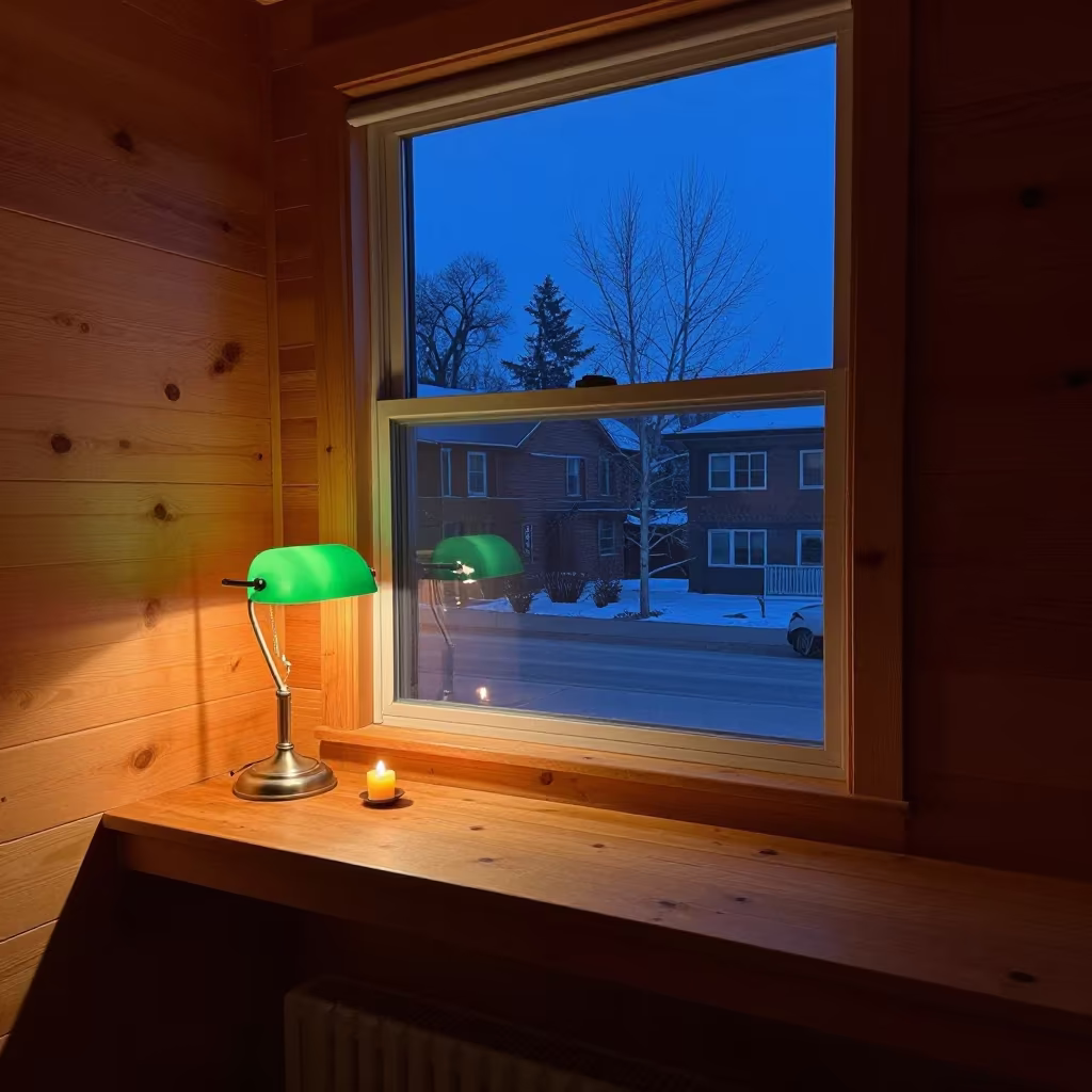 Midnight Candlelight in Calgary Window Seat Den in on a window seat in Calgary