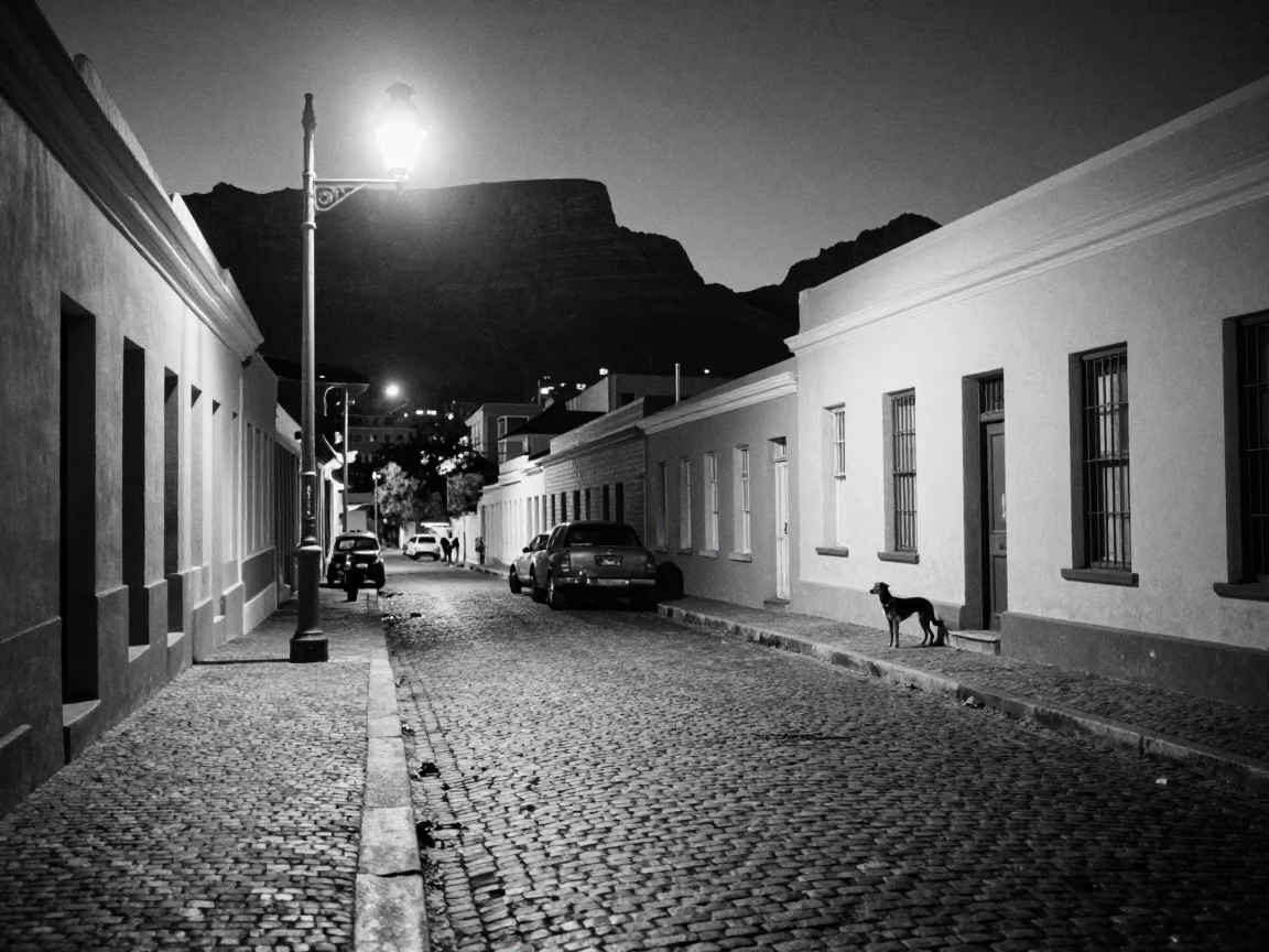 Midnight Cape Town Street Scene with Dog and Vintage Elements in in Cape Town, South Africa