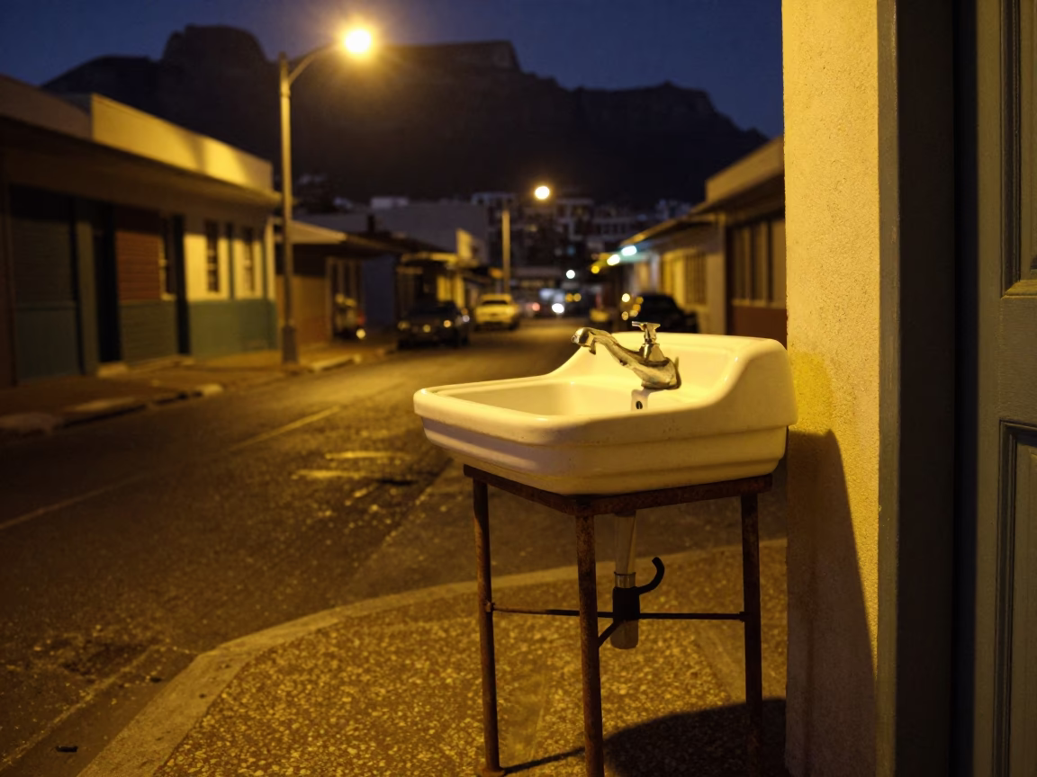 Midnight Cape Town Street Scene with Wash Basin and Doorframe in in Cape Town, South Africa