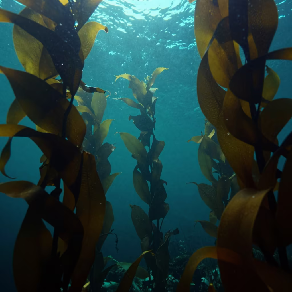 Midnight Cenote Kelp Forest Rim Light in through a forest of kelp fronds near V&A Waterfront, Cape Town