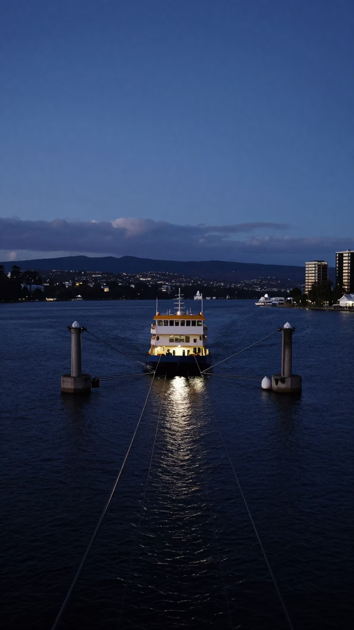 Midnight Chain Ferry Crossing the Derwent River in Hobart Tasmania Australia in in Hobart, Tasmania, Australia