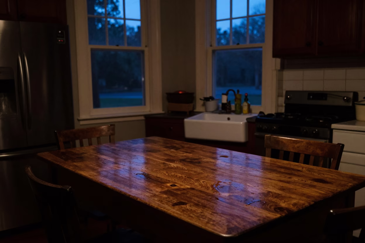 Midnight Charleston Kitchen Interior with Grease Sheen on Tabletop and Spice Jars in in Charleston, South Carolina, United States