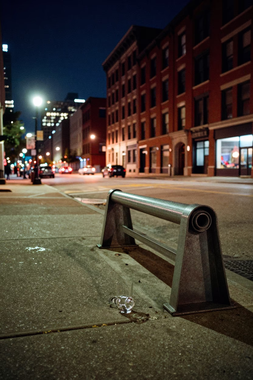 Midnight Chicago Lakefront Street Scene with Glass Tumbler and Log Holder in in Chicago, Illinois, United States
