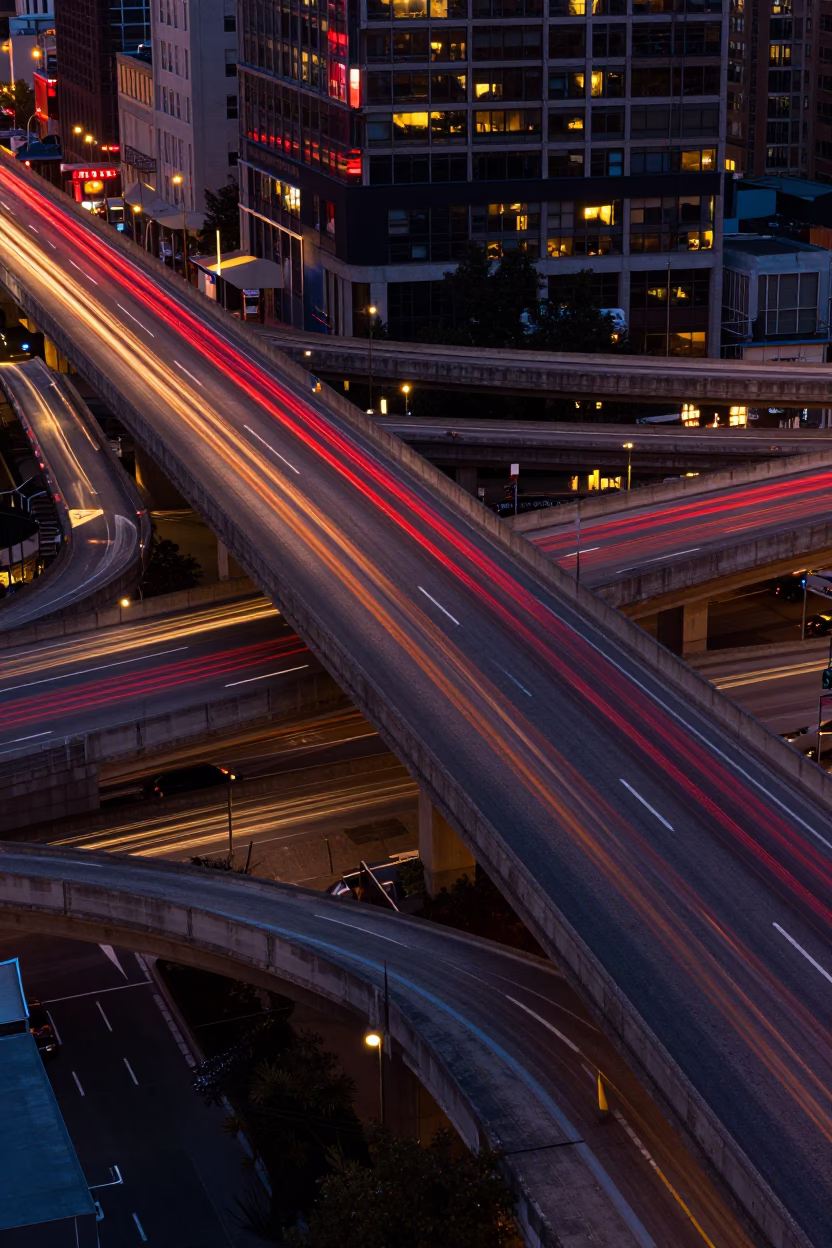 Midnight Chicago Overpass with Taillight Streaks and Paint Flecks in in Chicago, Illinois, United States