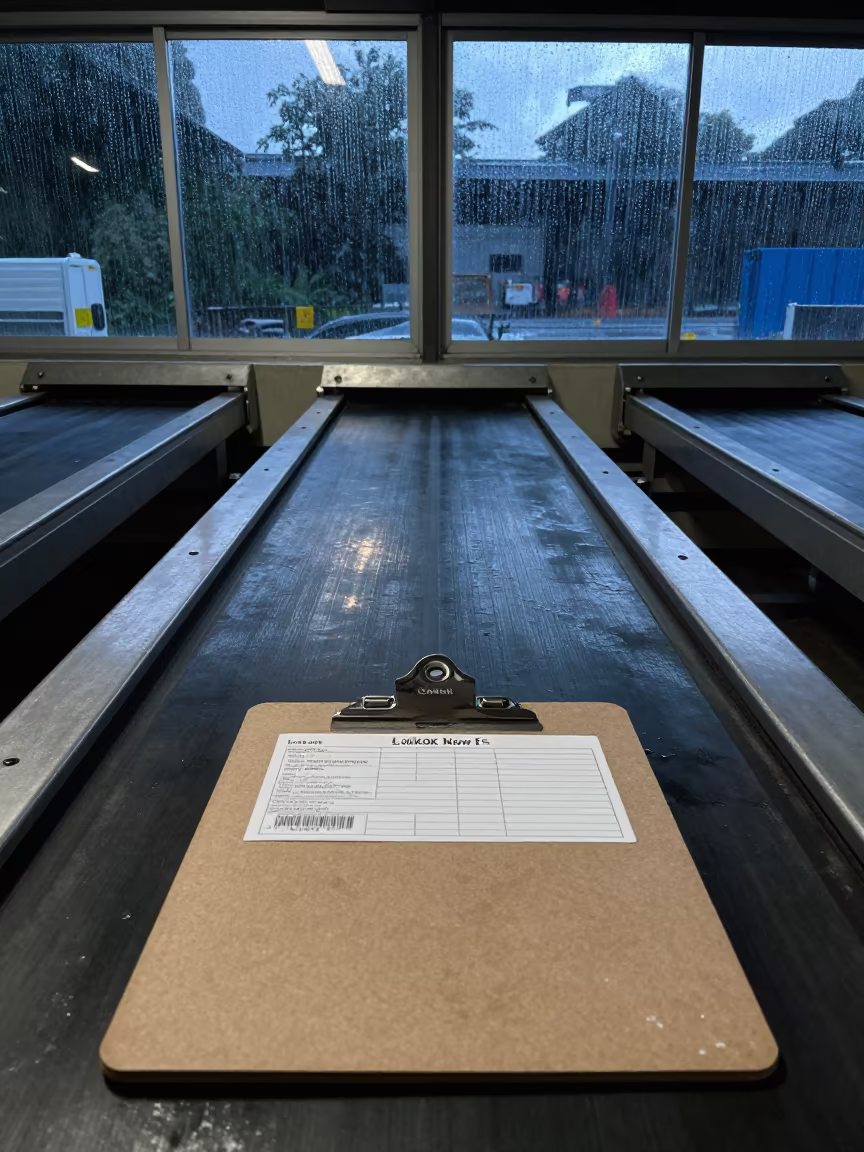 Midnight Clipboard on Lombok Sorting Belt in at a parcel sorting belt in Lombok