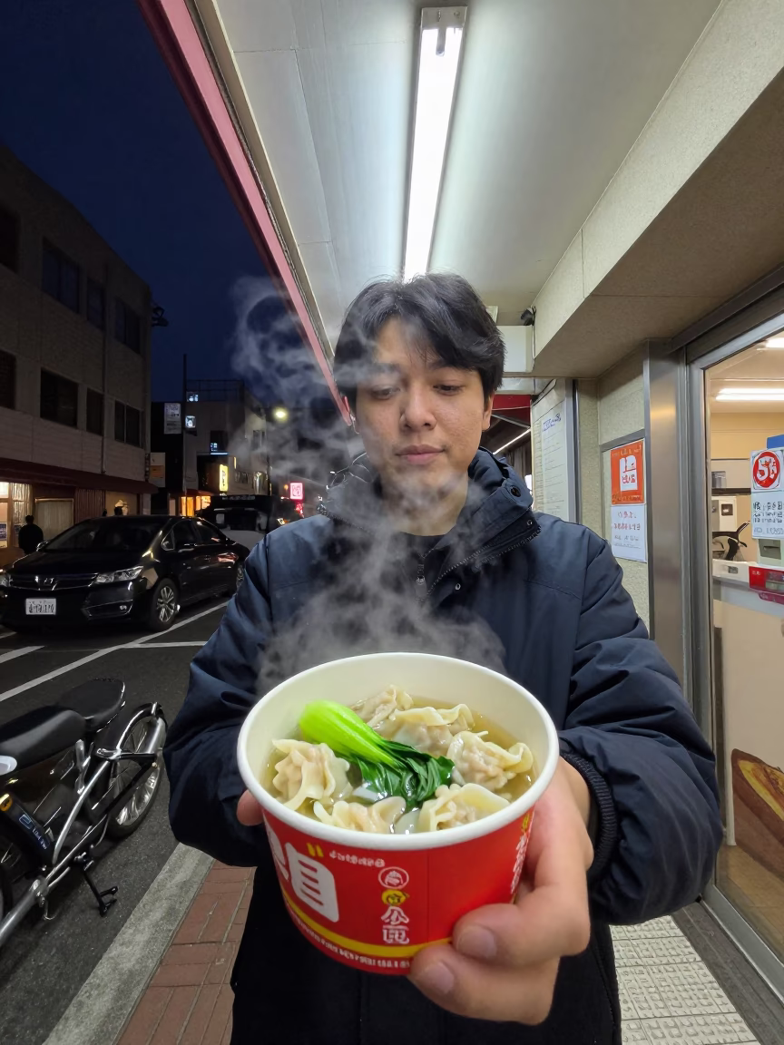 Midnight Convenience Store Encounter in Osaka Japan with Wonton Soup and Local Atmosphere in in Osaka, Japan