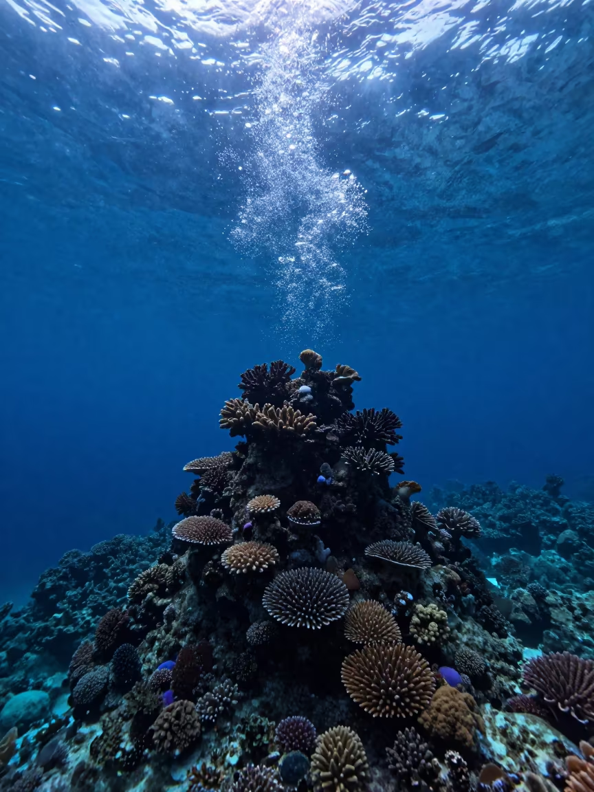 Midnight Coral Pinnacle in Deep Blue Lagoon in along a coral wall with blue water beyond near Cairns
