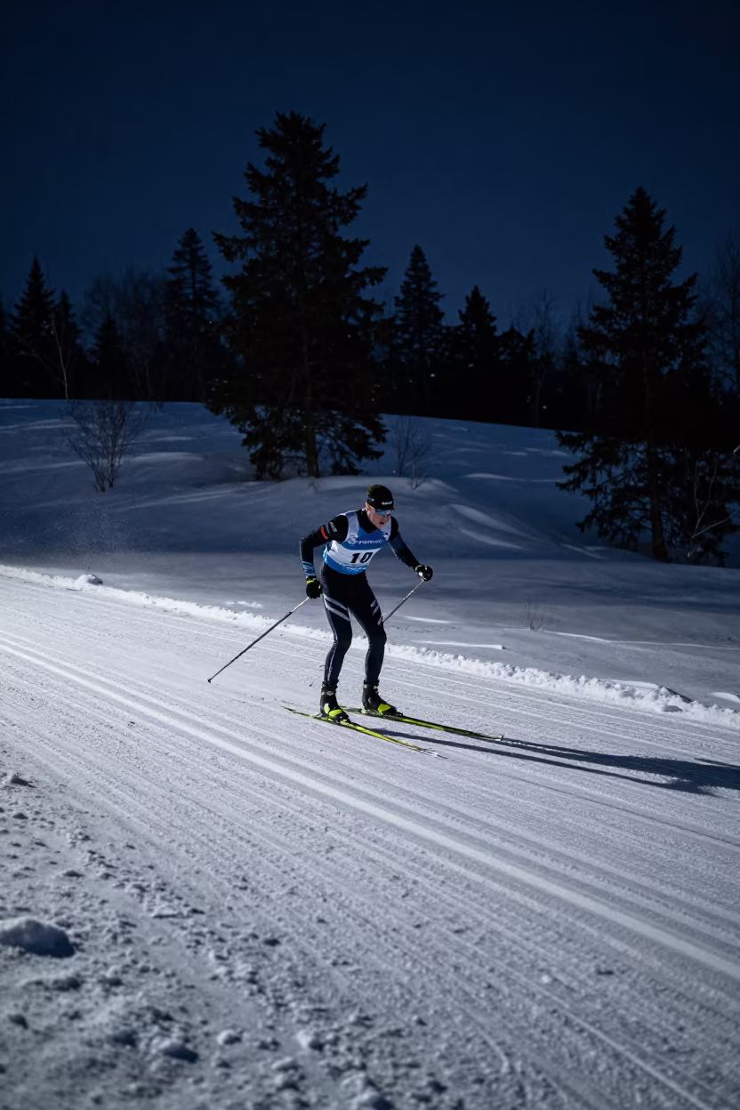 Midnight Cross-Country Skiing Kiruna Hillside in on a hillside near Kiruna