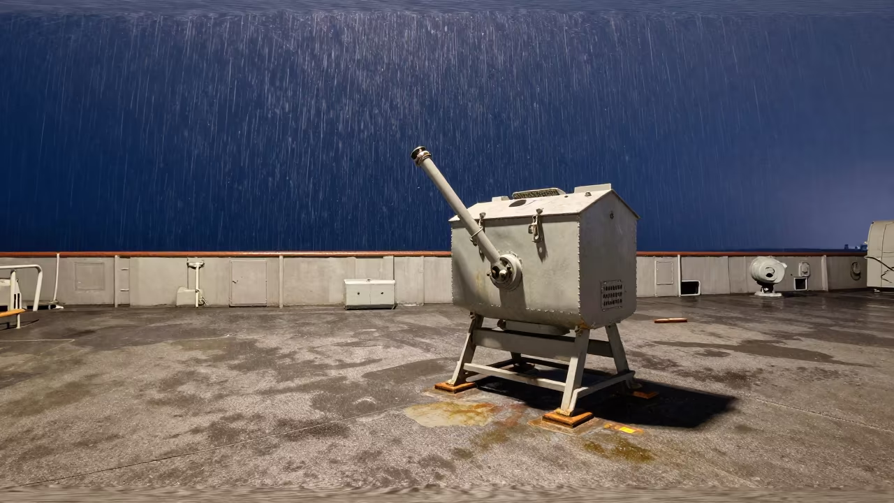Midnight Deicer Wand Nozzle Box Naval Deck in on a naval deck in rough wind near Muscat
