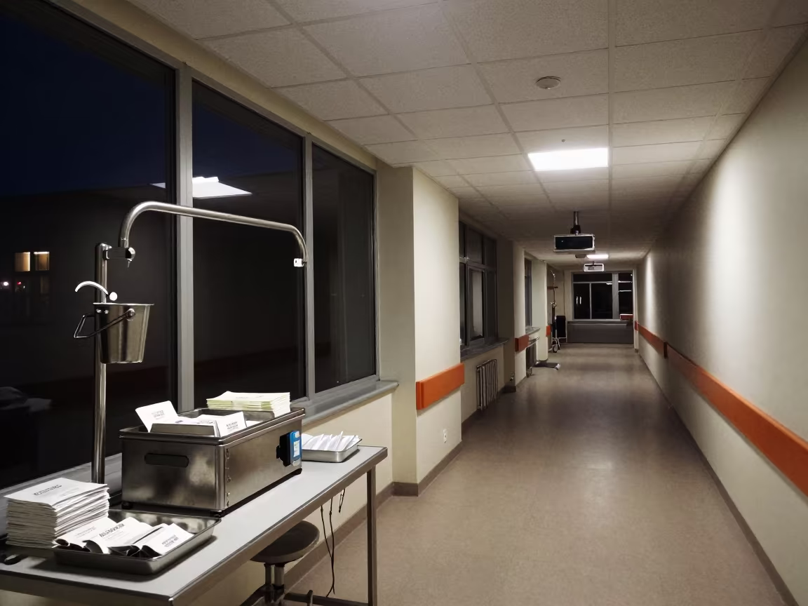 Midnight Dental Sterilizer in Gothenburg Hospital Corridor in inside a hospital corridor in Gothenburg