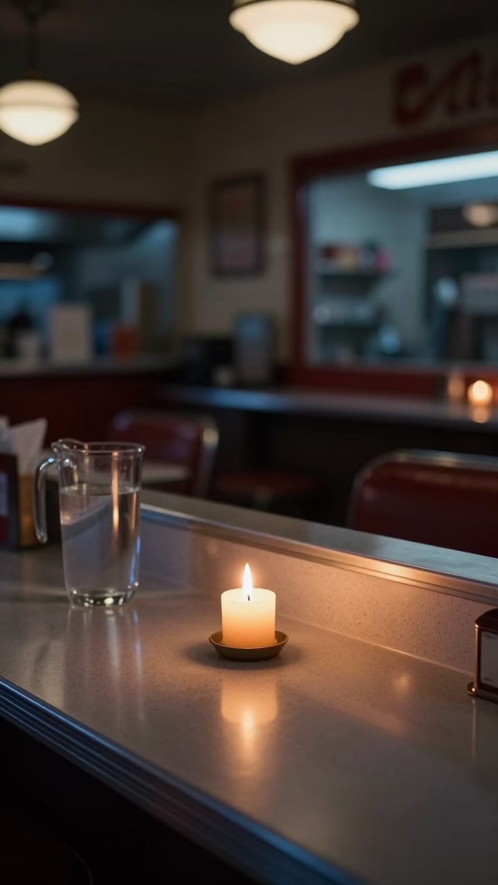 Midnight Diner Interior in Seattle Washington with Candlelight and Kitchen Details in in Seattle, Washington, United States