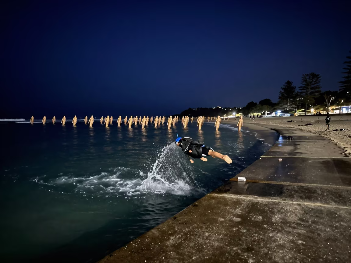 Midnight Diver No Splash Grid Background in along a beach near Wollongong