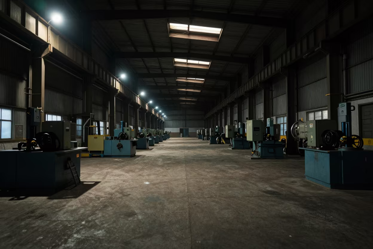 Midnight Factory Floor Skylight Glow in at a rail yard near Milagro