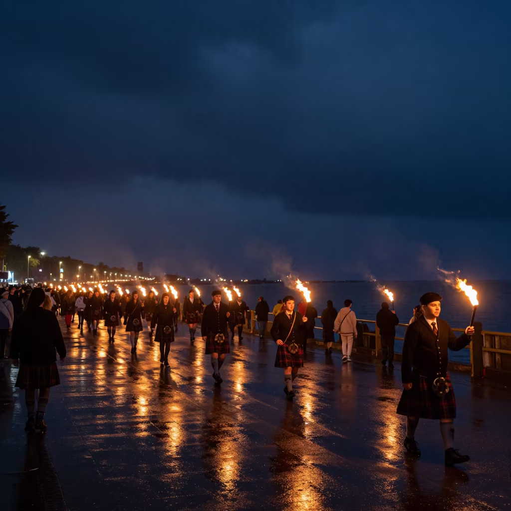 Midnight Fire Festival Parade at Machilipatnam Waterfront in at a waterfront celebration in Machilipatnam