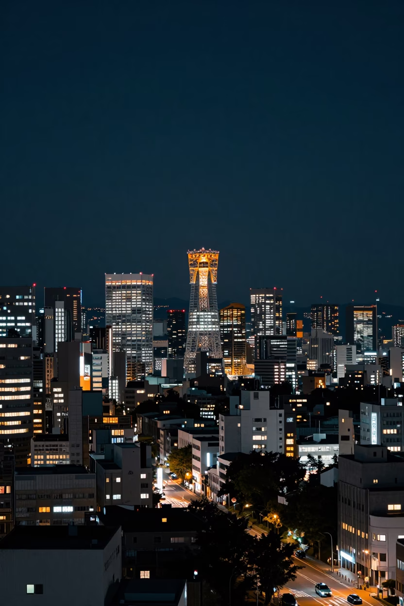 Midnight Fukuoka Cityscape with Yakuza and Taxi in 1970s Japan in in Fukuoka, Japan