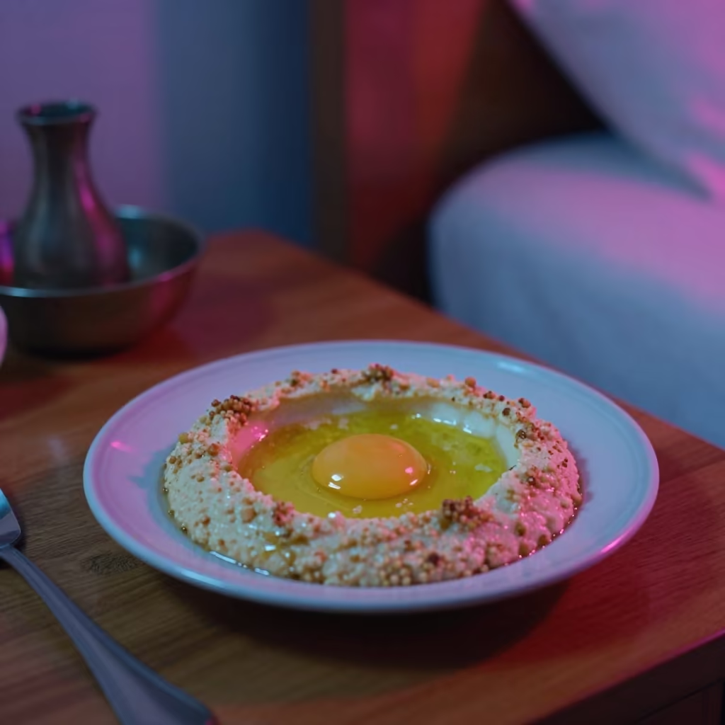 Midnight Ful Medames Neon Reflections Łódź in on a bedside table near Łódź