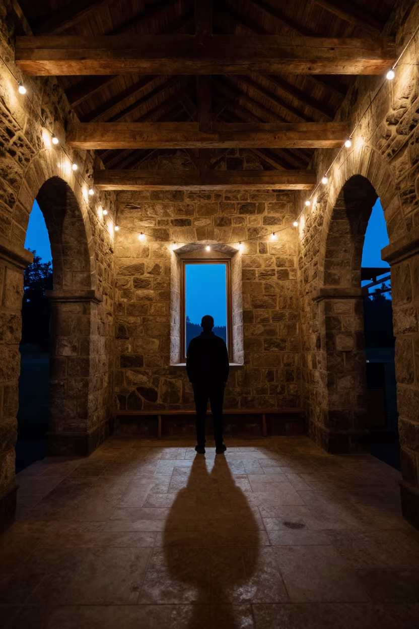 Midnight Glow in Gulu Stone Chapel in inside a stone chapel in Gulu