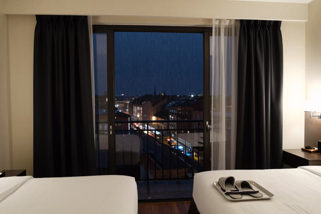 Midnight Guest Suite Turndown with City Lights in inside a breakfast room before opening in Toulouse