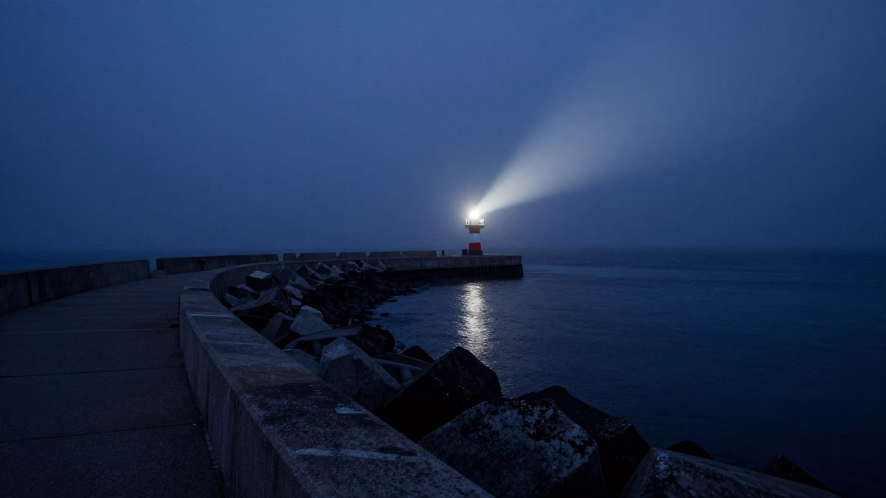 Midnight Halifax Harbor Breakwater Beacon and Lonely Coastline in Nova Scotia Canada in in Halifax, Nova Scotia, Canada