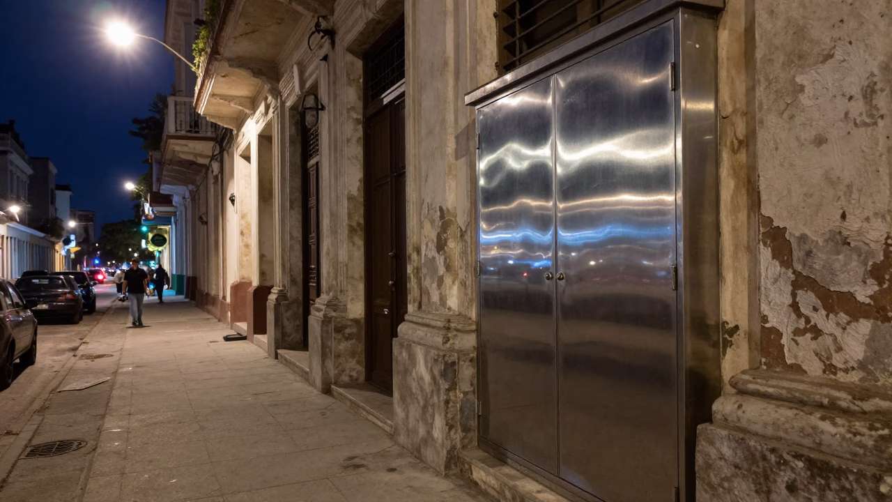 Midnight Havana Street Scene with Glass and Steel Details in in Havana, Cuba