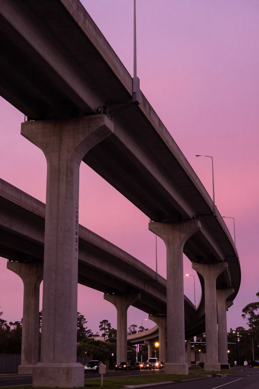 Midnight Highway Flyover Stack Over Perth Western Australia Pink Evening Sky in in Perth, Western Australia, Australia