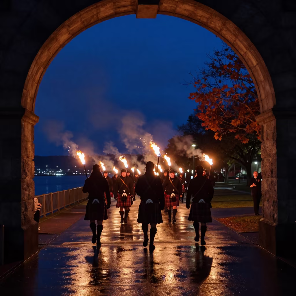 Midnight Hogmanay Fire Parade Taoyuan Waterfront in at a waterfront celebration near Taoyuan