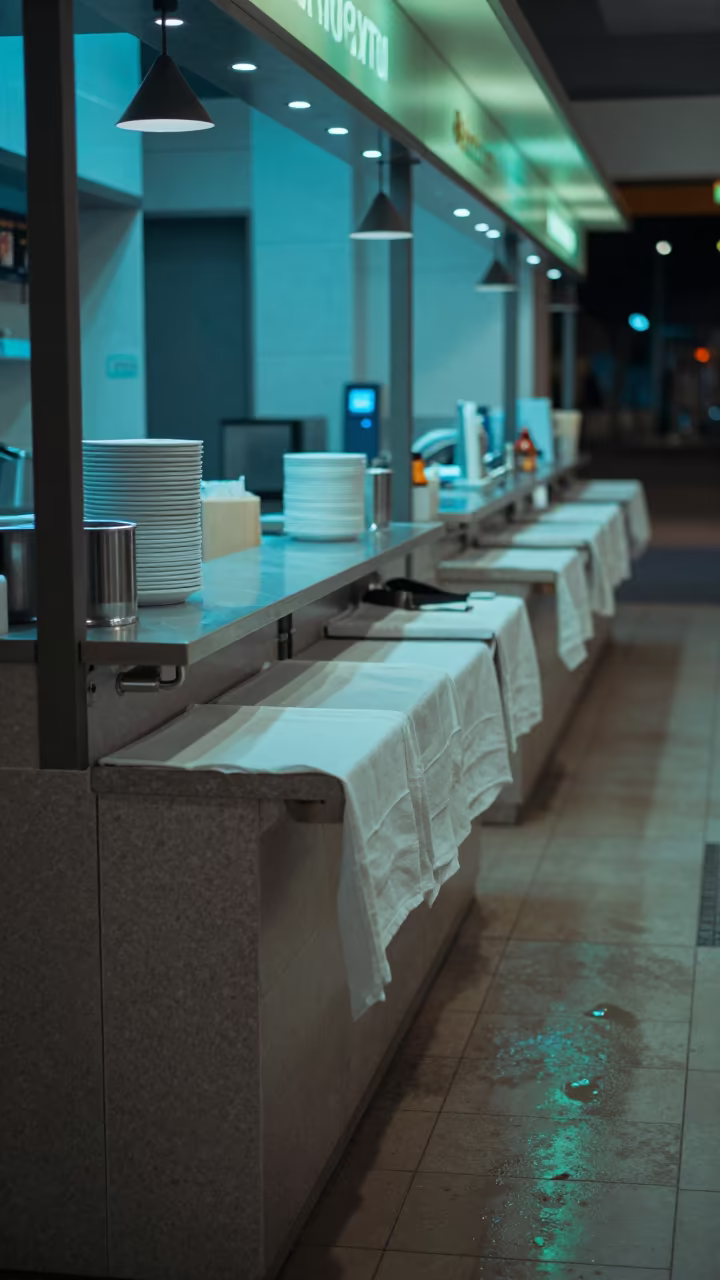 Midnight Hospitality Prep Bench Neon Murino in in a quiet guest corridor in Murino